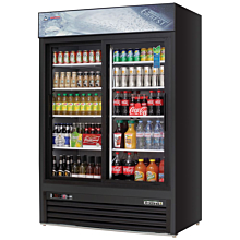 Everest EMGR48B 53" Black Two Section Sliding Glass Door Bottom Mounted Merchandisers Refrigerator, 48 Cu. Ft.