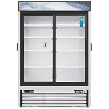 Everest EMGR48C 53" White Two Section Sliding Glass Door Bottom Mounted Merchandisers Refrigerator, 48 Cu. Ft.