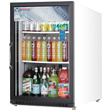 Everest EMGR5 25" White One Section Glass Swing Door Bottom Mounted Countertop Merchandisers Refrigerator, 5 Cu. Ft.
