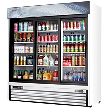 Everest EMGR69 73" White Three Section Sliding Glass Door Bottom Mounted Merchandisers Refrigerator, 69 Cu. Ft.