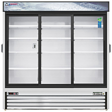 Everest EMGR69C 73" White Three Section Sliding Glass Door Bottom Mounted Merchandisers Refrigerator, 69 Cu. Ft.