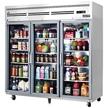 Everest ESGR3A 75" Three Section Glass Swing Door Top Mounted Upright Reach-In Refrigerator, 71 Cu. Ft.