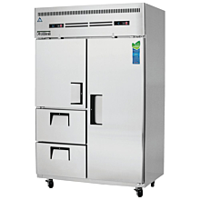 Everest ESRF2D2 50" Two Section Solid Swing Door and Drawer Combo Top Mounted Upright Reach-In Dual Temperature Refrigerator/Freezer Combo, 22 Cu. Ft.