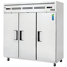 Everest ESRF3 75" Three Section Solid Swing Door Top Mounted Upright Reach-In Dual Temperature Refrigerator/Freezer Combo, 68 Cu. Ft.