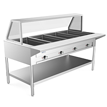 Prepline 60" Four Well Electric Hot Food Steam Table with Sneezed Guard and Undershelf - 208/240V, 3000W