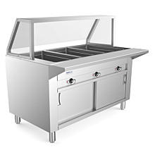 Prepline 48" Three Pan Sealed Well Electric Hot Food Steam Table with Sneeze Guard and Enclosed Base - 120V, 1500W