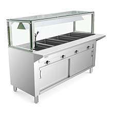 Prepline 60" Four Well Electric Hot Food Steam Table with Lighted Sneeze Guard and Enclosed Base - 110V