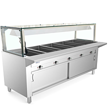 Prepline ESTC72-5OW-LT 73.8" Five Pan Open Well Electric Hot Food Steam Table with Lighted Sneeze Guard and Enclosed Base - 208/240V, 3750W