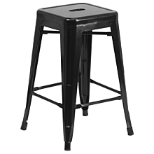 Flash Furniture CH-31320-24-BK-GG 24" High Backless Black Metal Indoor-Outdoor Counter Height Stool with Square Seat