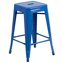 Flash Furniture CH-31320-24-BL-GG 24" High Backless Blue Metal Indoor-Outdoor Counter Height Stool with Square Seat