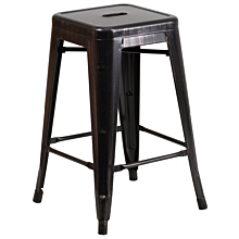 Flash Furniture CH-31320-24-BQ-GG 24" High Backless Black-Antique Gold Metal Indoor-Outdoor Counter Height Stool with Square Seat