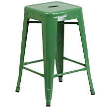 Flash Furniture CH-31320-24-GN-GG 24" High Backless Green Metal Indoor-Outdoor Counter Height Stool with Square Seat