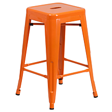 Flash Furniture CH-31320-24-OR-GG 24" High Backless Orange Metal Indoor-Outdoor Counter Height Stool with Square Seat