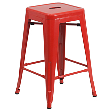 Flash Furniture CH-31320-24-RED-GG 24" High Backless Red Metal Indoor-Outdoor Counter Height Stool with Square Seat