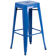 Flash Furniture CH-31320-30-BL-GG 30" High Backless Blue Metal Indoor-Outdoor Barstool with Square Seat