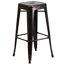 Flash Furniture CH-31320-30-BQ-GG 30" High Backless Black-Antique Gold Metal Indoor-Outdoor Barstool with Square Seat