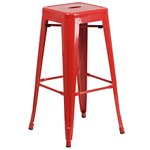 Flash Furniture CH-31320-30-RED-GG 30" High Backless Red Metal Indoor-Outdoor Barstool with Square Seat