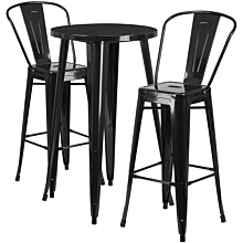 Flash Furniture CH-51080BH-2-30CAFE-BK-GG 24" Round Black Metal Indoor-Outdoor Bar Table Set with 2 Cafe Stools,