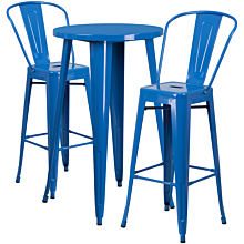 Flash Furniture CH-51080BH-2-30CAFE-BL-GG 24RD 24" Round Blue Metal Indoor-Outdoor Bar Table Set with 2 Cafe Stools,