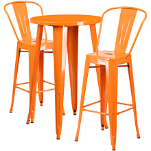 Flash Furniture CH-51080BH-2-30CAFE-OR-GG 24" Round Orange Metal Indoor-Outdoor Bar Table Set with 2 Cafe Stools,