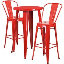 Flash Furniture CH-51080BH-2-30CAFE-RED-GG 24" Round Red Metal Indoor-Outdoor Bar Table Set with 2 Cafe Stools,
