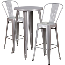 Flash Furniture CH-51080BH-2-30CAFE-SIL-GG 24" Round Silver Metal Indoor-Outdoor Bar Table Set with 2 Cafe Stools,