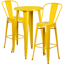 Flash Furniture CH-51080BH-2-30CAFE-YL-GG 24RD 24" Round Yellow Metal Indoor-Outdoor Bar Table Set with 2 Cafe Stools,