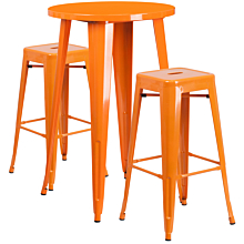 Flash Furniture CH-51080BH-2-30SQST-OR-GG 24RD 24" Round Orange Metal Indoor-Outdoor Bar Table Set with 2 Square Seat Backless Stools,