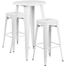 Flash Furniture CH-51080BH-2-30SQST-WH-GG 24RD 24" Round White Metal Indoor-Outdoor Bar Table Set with 2 Square Seat Backless Stools,