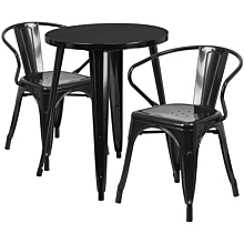 Flash Furniture CH-51080TH-2-18ARM-BK-GG 24" Round Black Metal Indoor-Outdoor Table Set with 2 Arm Chairs,