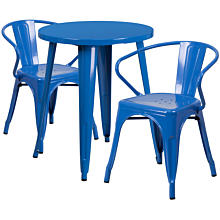 Flash Furniture CH-51080TH-2-18ARM-BL-GG 24" Round Blue Metal Indoor-Outdoor Table Set with 2 Arm Chairs,