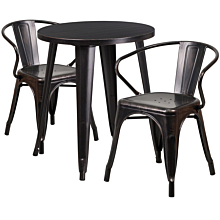 Flash Furniture CH-51080TH-2-18ARM-BQ-GG 24" Round Black-Antique Gold Metal Indoor-Outdoor Table Set with 2 Arm Chairs,