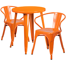 Flash Furniture CH-51080TH-2-18ARM-OR-GG 24" Round Orange Metal Indoor-Outdoor Table Set with 2 Arm Chairs,