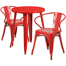 Flash Furniture CH-51080TH-2-18ARM-RED-GG 24" Round Red Metal Indoor-Outdoor Table Set with 2 Arm Chairs,