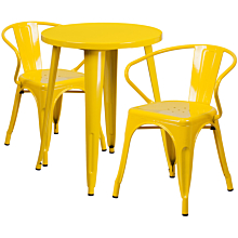 Flash Furniture CH-51080TH-2-18ARM-YL-GG 24" Round Yellow Metal Indoor-Outdoor Table Set with 2 Arm Chairs,