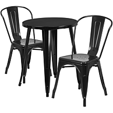 Flash Furniture CH-51080TH-2-18CAFE-BK-GG 24" Round Black Metal Indoor-Outdoor Table Set with 2 Cafe Chairs,