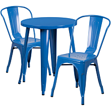 Flash Furniture CH-51080TH-2-18CAFE-BL-GG 24" Round Blue Metal Indoor-Outdoor Table Set with 2 Cafe Chairs,