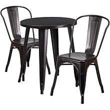 Flash Furniture CH-51080TH-2-18CAFE-BQ-GG 24" Round Black-Antique Gold Metal Indoor-Outdoor Table Set with 2 Cafe Chairs,