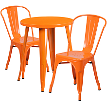 Flash Furniture CH-51080TH-2-18CAFE-OR-GG 24" Round Orange Metal Indoor-Outdoor Table Set with 2 Cafe Chairs,