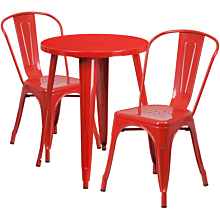 Flash Furniture CH-51080TH-2-18CAFE-RED-GG 24" Round Red Metal Indoor-Outdoor Table Set with 2 Cafe Chairs,
