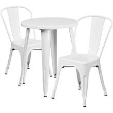 Flash Furniture CH-51080TH-2-18CAFE-WH-GG 24" Round White Metal Indoor-Outdoor Table Set with 2 Cafe Chairs,