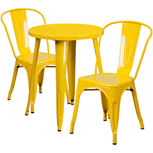 Flash Furniture CH-51080TH-2-18CAFE-YL-GG 24" Round Yellow Metal Indoor-Outdoor Table Set with 2 Cafe Chairs,