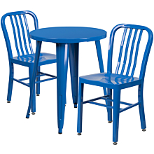 Flash Furniture CH-51080TH-2-18VRT-BL-GG 24" Round Blue Metal Indoor-Outdoor Table Set with 2 Vertical Slat Back Chairs,