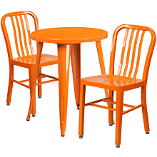 Flash Furniture CH-51080TH-2-18VRT-OR-GG 24" Round Orange Metal Indoor-Outdoor Table Set with 2 Vertical Slat Back Chairs,