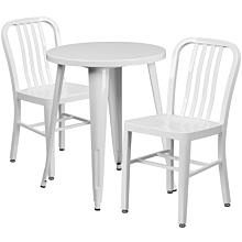 Flash Furniture CH-51080TH-2-18VRT-WH-GG 24" Round White Metal Indoor-Outdoor Table Set with 2 Vertical Slat Back Chairs,