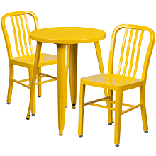 Flash Furniture CH-51080TH-2-18VRT-YL-GG 24" Round Yellow Metal Indoor-Outdoor Table Set with 2 Vertical Slat Back Chairs,