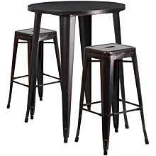 Flash Furniture CH-51090BH-2-30SQST-BQ-GG 30" Round Black-Antique Gold Metal Indoor-Outdoor Bar Table Set,