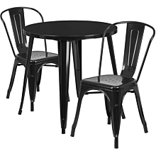 Flash Furniture CH-51090TH-2-18CAFE-BK-GG 30" Round Black Metal Indoor-Outdoor Table Set with 2 Cafe Chairs,