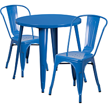 Flash Furniture CH-51090TH-2-18CAFE-BL-GG 30" Round Blue Metal Indoor-Outdoor Table Set with 2 Cafe Chairs,