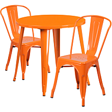 Flash Furniture CH-51090TH-2-18CAFE-OR-GG 30" Round Orange Metal Indoor-Outdoor Table Set with 2 Cafe Chairs,